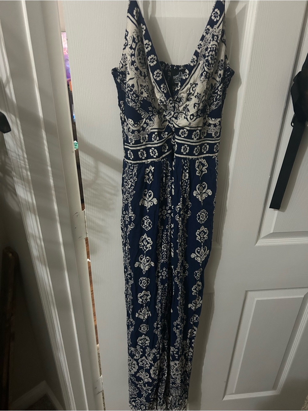 Angie Navy and White Printed Maxi Dress